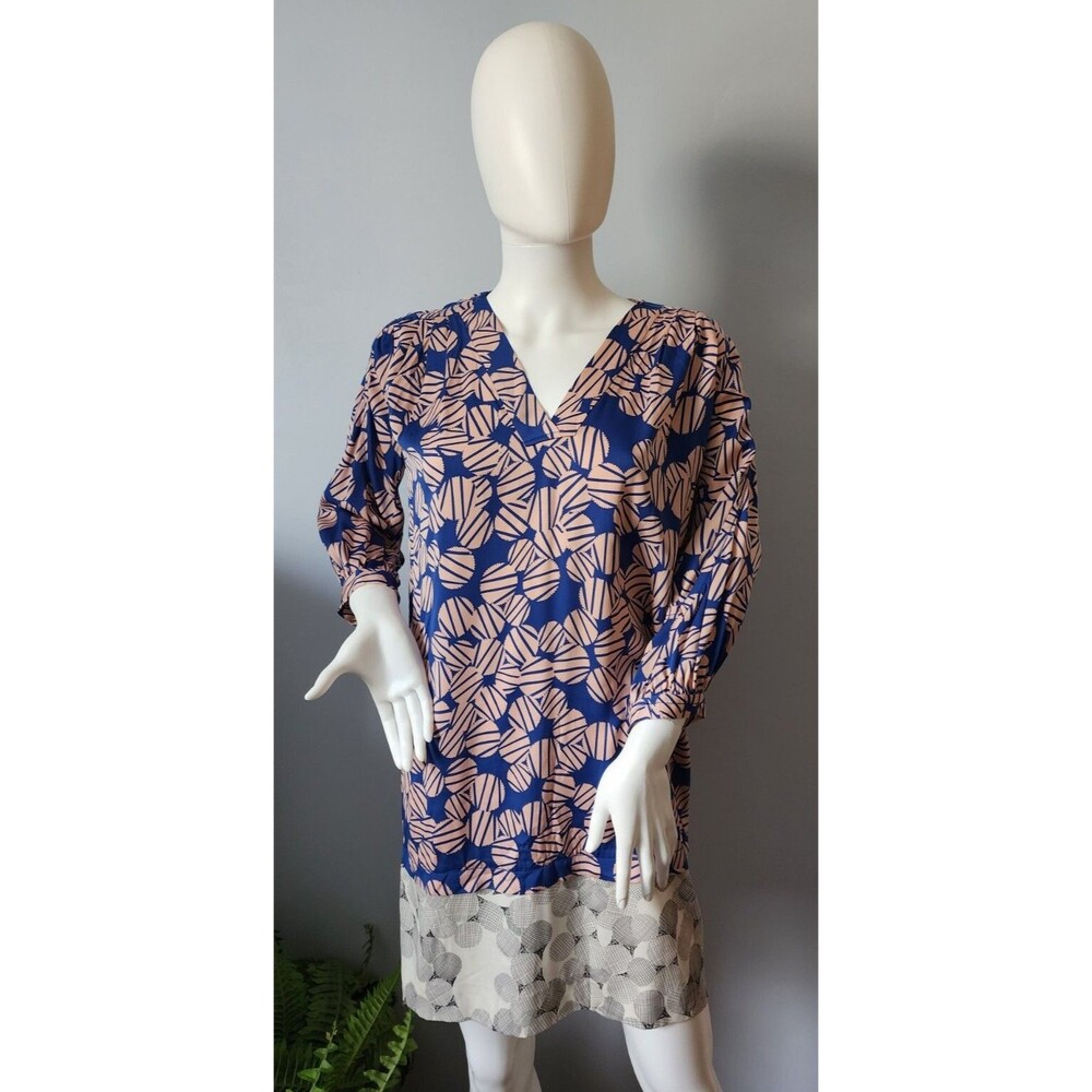 DVF Diane Von Furstenberg 95% Silk Stretch ABSTRACT Floral Dress Sz 0 Pink Blue
